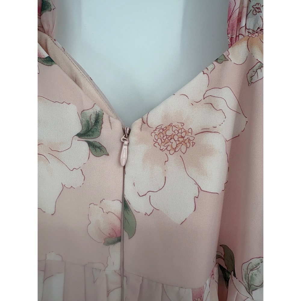 Lulus Maxi Dress Womens S Pink Floral Garden Me Pleated Chiffon Formal Gown - Picture 7 of 10